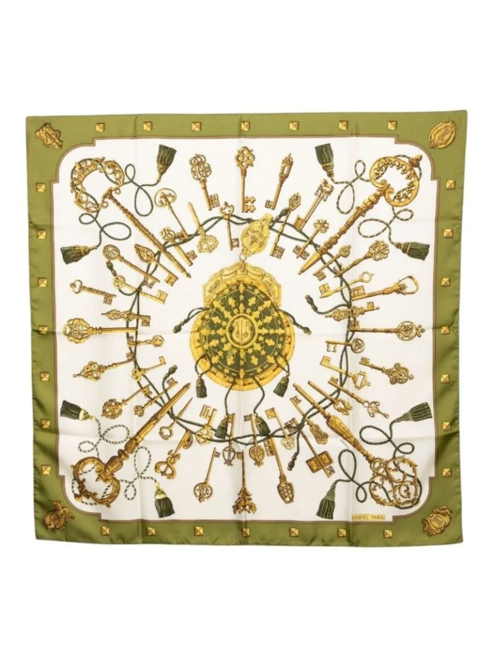 Hermes Carre 90 les Cles Key Scarf Green Multicolor Silk